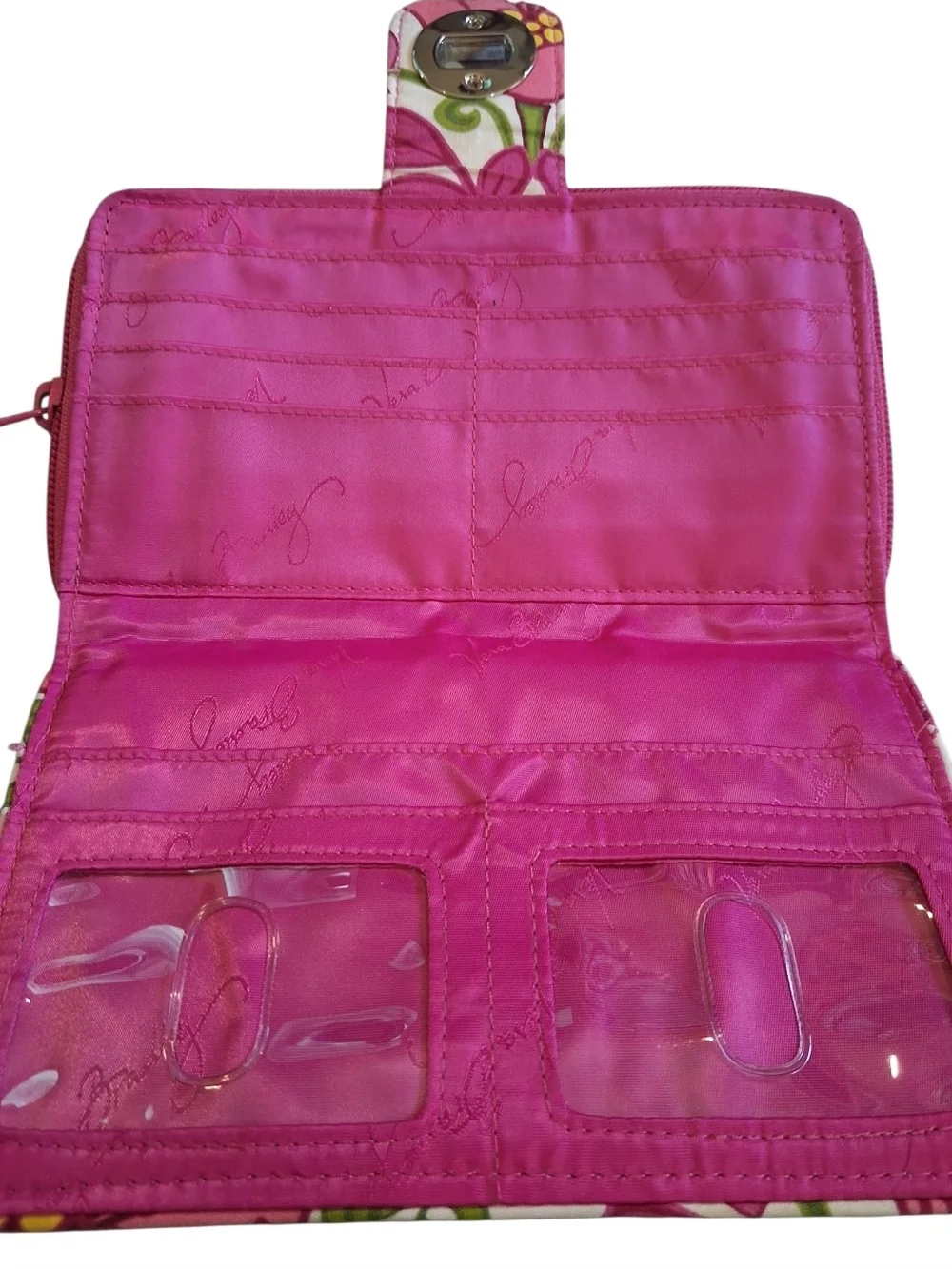 Vera Bradley Pink Orange Floral Quilted Zip Around Wallet - Picture 5 of 6